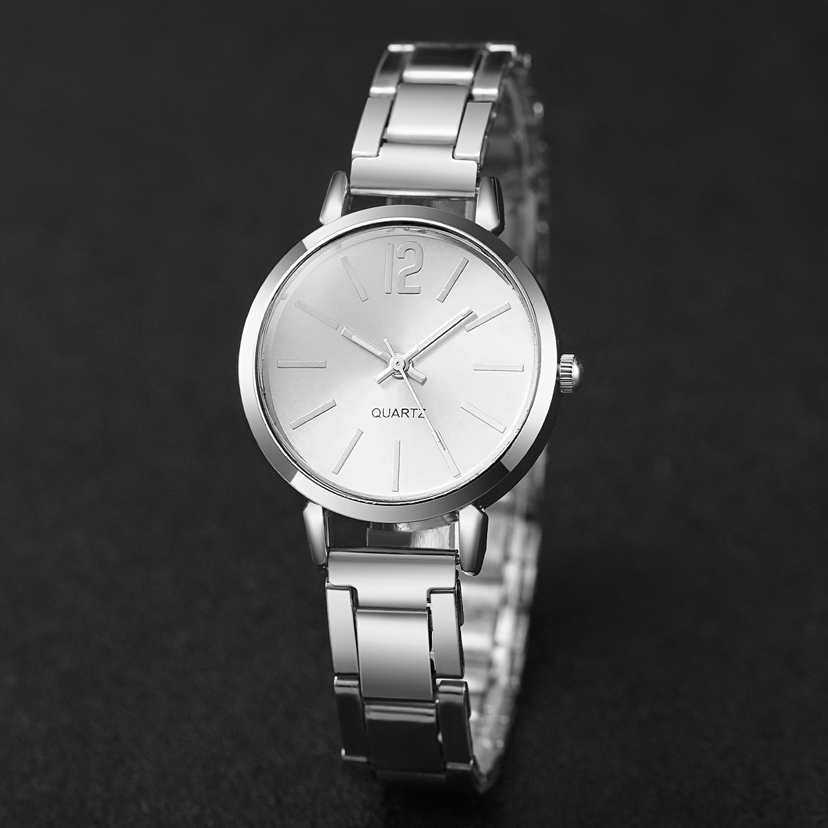 5pcs Women’s Stainless Steel Silver Quartz Watch & Beads Bracelet Set