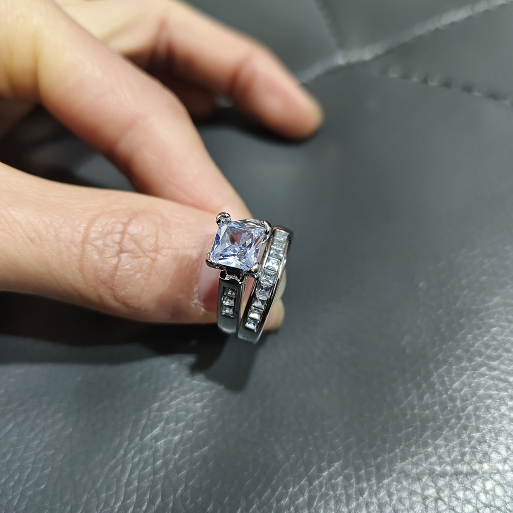 2PCS Couple Jewelry Set – Shiny Square Cubic Zirconia Wedding Rings