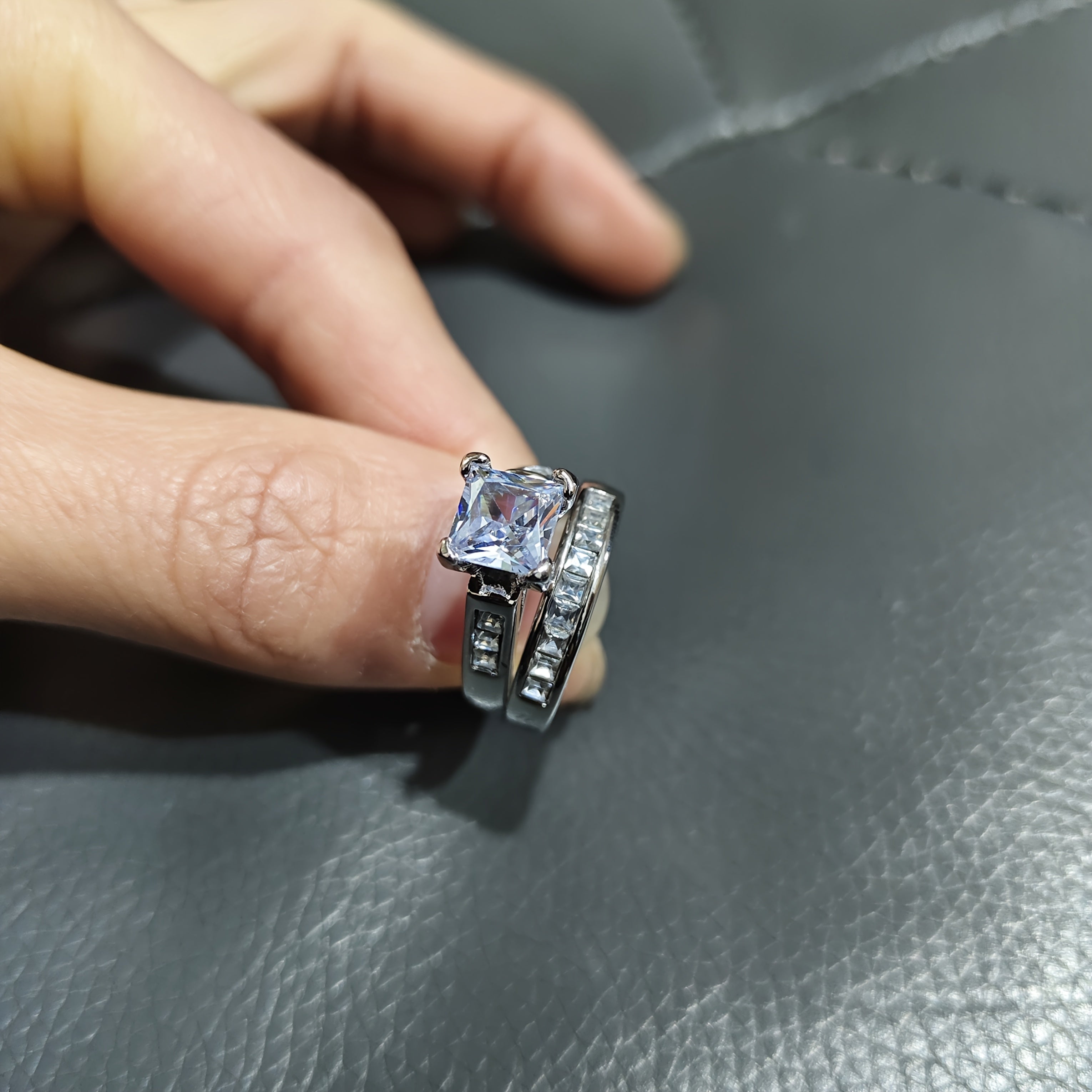 2PCS Couple Jewelry Set – Shiny Square Cubic Zirconia Wedding Rings