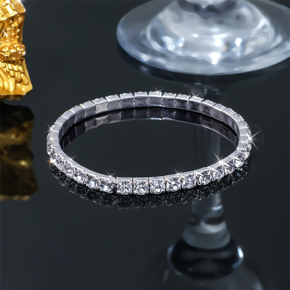 Tennis Link Rhinestone Bracelet – Sparkling Stretch Jewelry for Men & Women