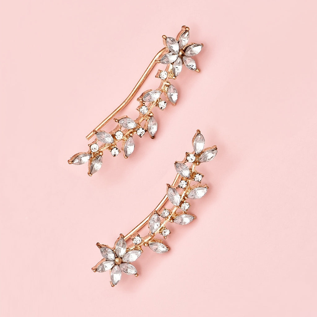 Bohemian Crystal Leaf Earrings – Rose Flower Dangle & Stud Jewelry