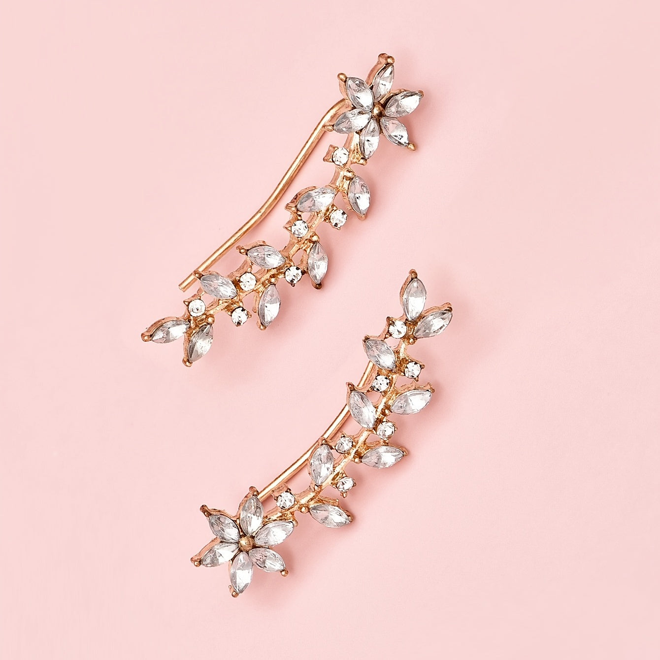 Bohemian Crystal Leaf Earrings – Rose Flower Dangle & Stud Jewelry
