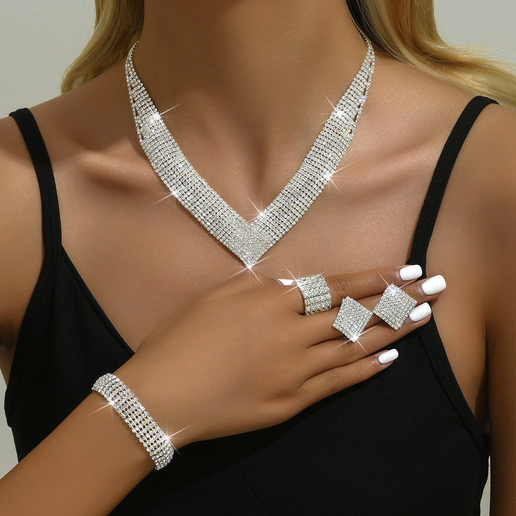 5pcs Women’s Silver-Plated Jewelry Set – Earrings, Necklace, Bracelet & Ring