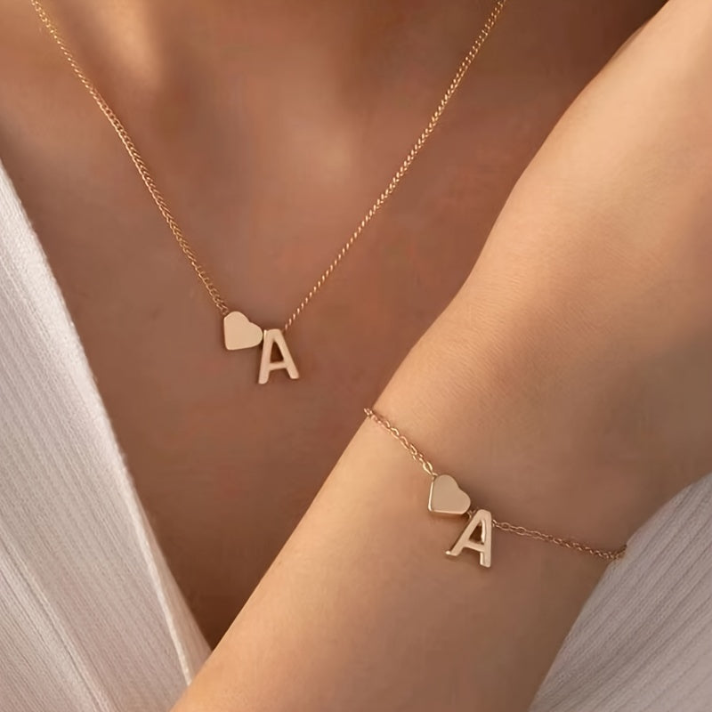 Minimalist Alphabet Jewelry Set – Necklace & Bracelet with Personalized Initial