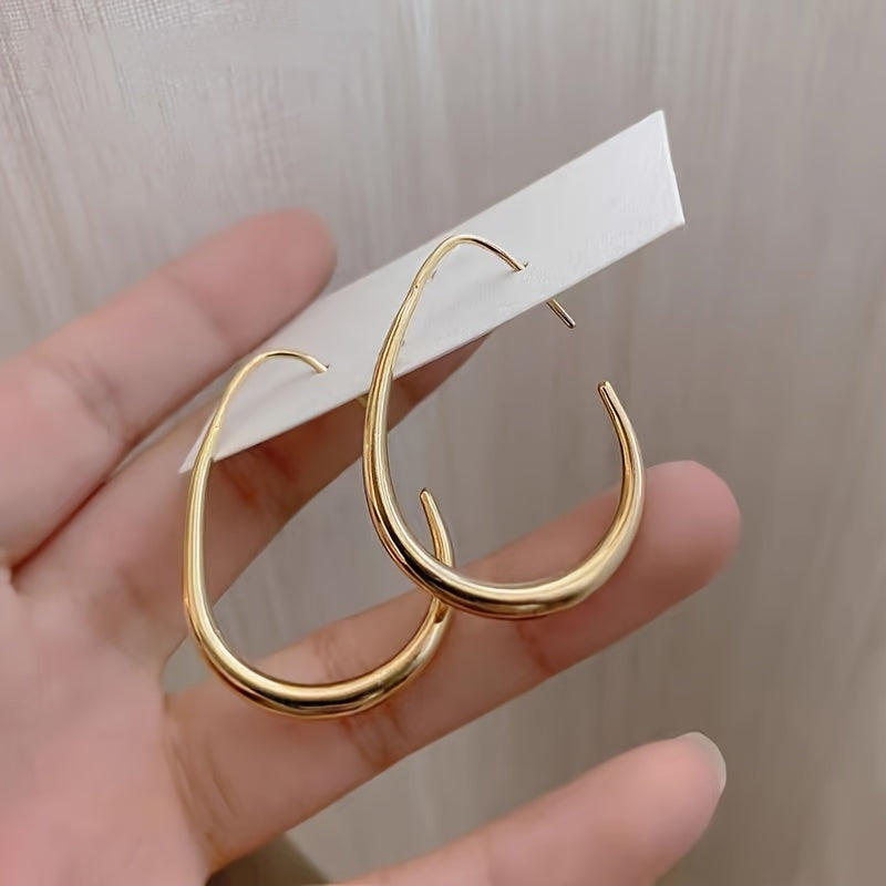 Minimalist Water Drop Hoop Earrings – Glossy 18K Gold Jewelry for Women