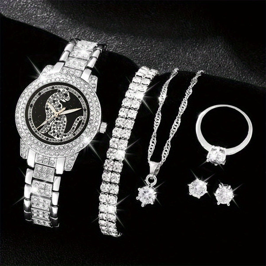 Ladies’ Quartz Watch & 6-Piece Jewelry Set – Elegant Timepiece & Accessories
