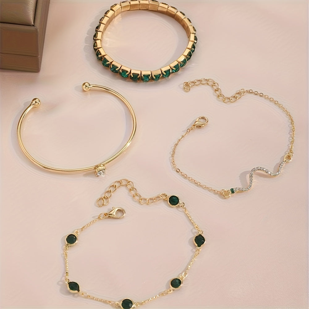 4pcs Women’s Shiny Rhinestone Bangle Bracelet Set – Stackable Hand Jewelry
