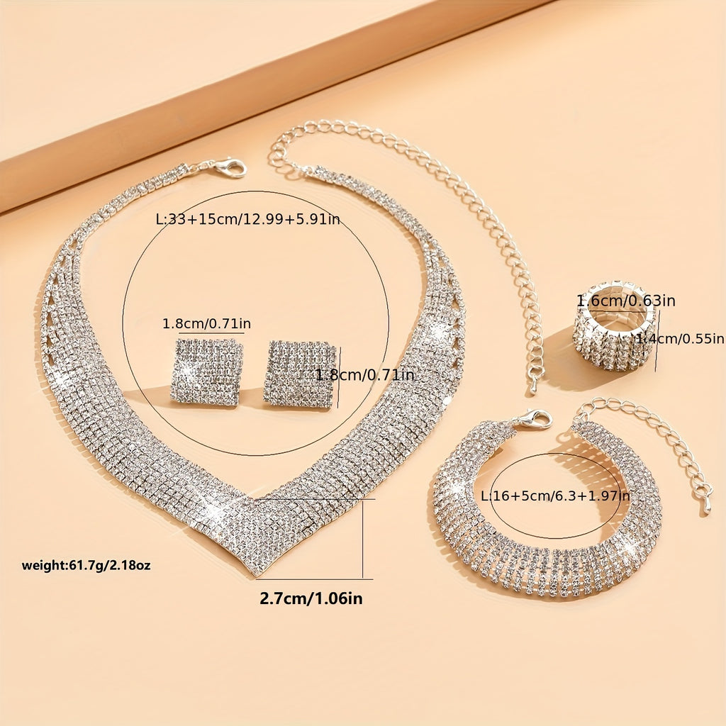 5pcs Women’s Silver-Plated Jewelry Set – Earrings, Necklace, Bracelet & Ring