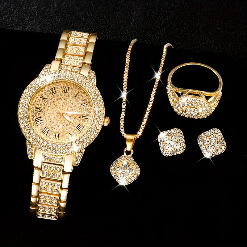 6-Piece Women’s Luxury Rhinestone Quartz Watch Set – Stylish Analog Jewelry
