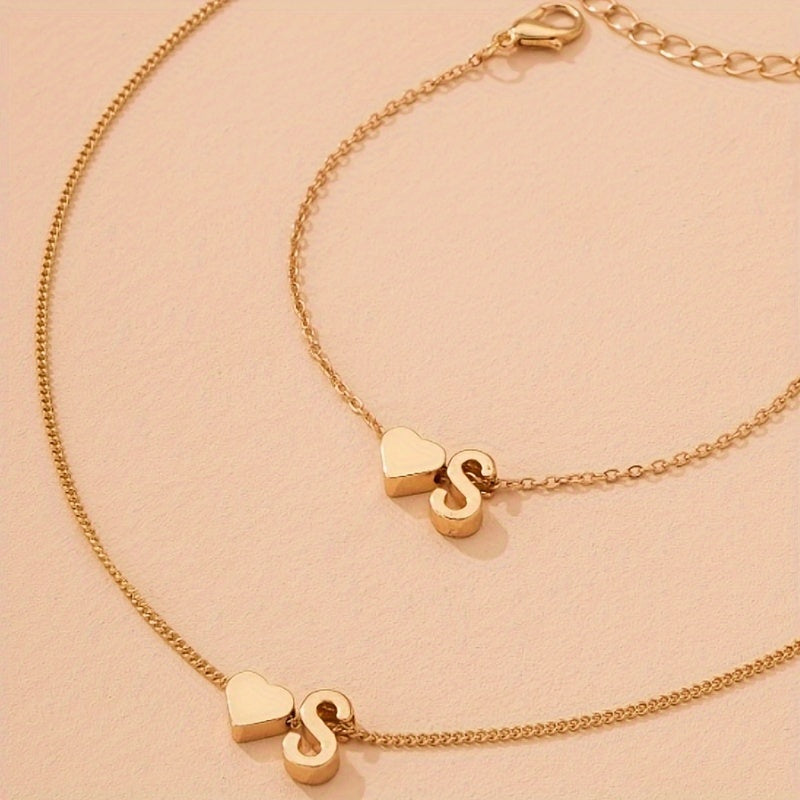 Minimalist Alphabet Jewelry Set – Necklace & Bracelet with Personalized Initial