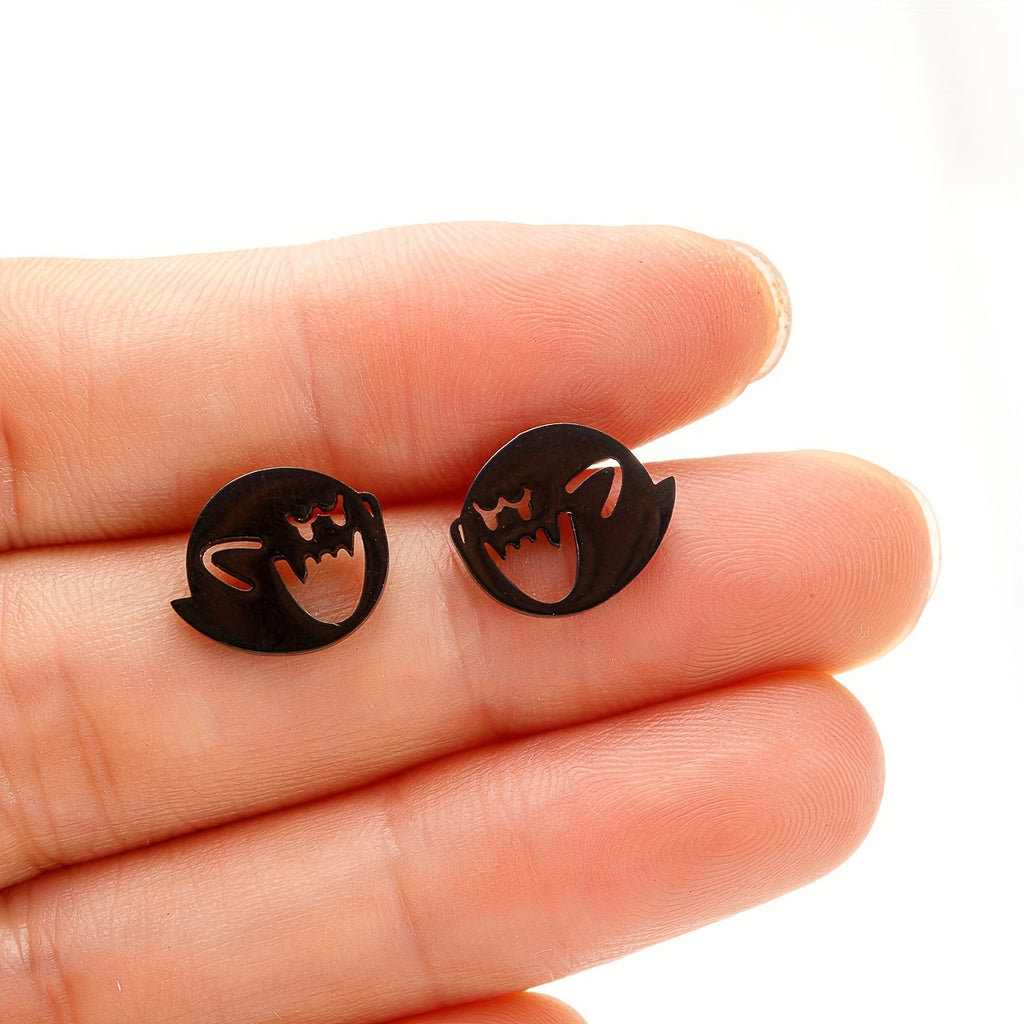1 Pair Cartoon Ghost Stud Earrings – Minimalist Stainless Steel Jewelry