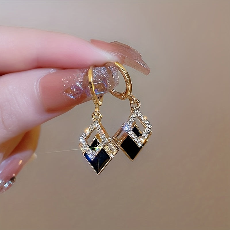 Double Rhombus Zirconia Dangle Earrings – Elegant & Shiny Jewelry