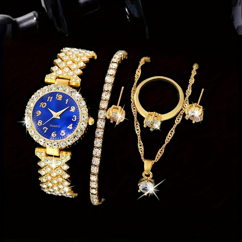 Ladies’ Quartz Watch & 6-Piece Jewelry Set – Elegant Timepiece & Accessories