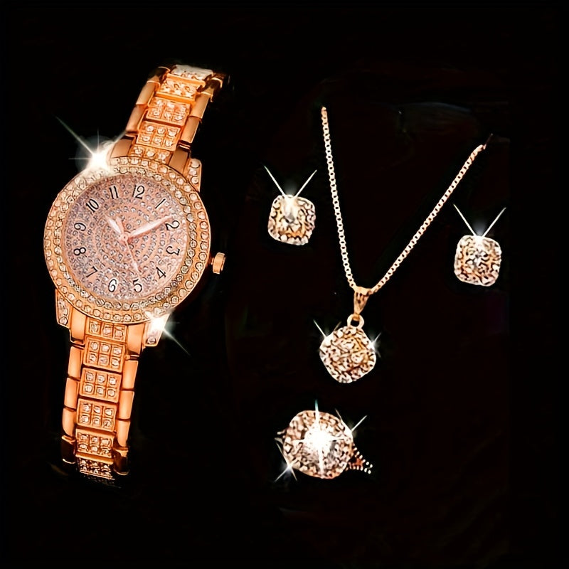 Ladies’ Quartz Watch & 6-Piece Jewelry Set – Elegant Timepiece & Accessories