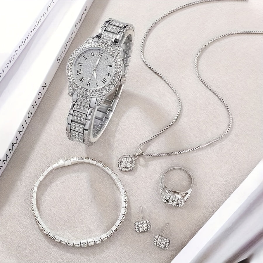 Ladies’ Quartz Watch & 6-Piece Jewelry Set – Elegant Timepiece & Accessories