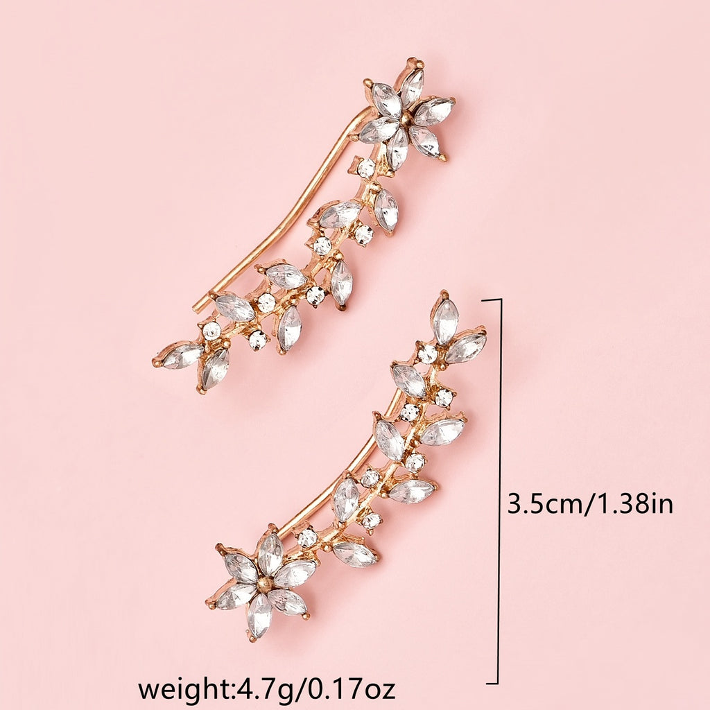 Bohemian Crystal Leaf Earrings – Rose Flower Dangle & Stud Jewelry