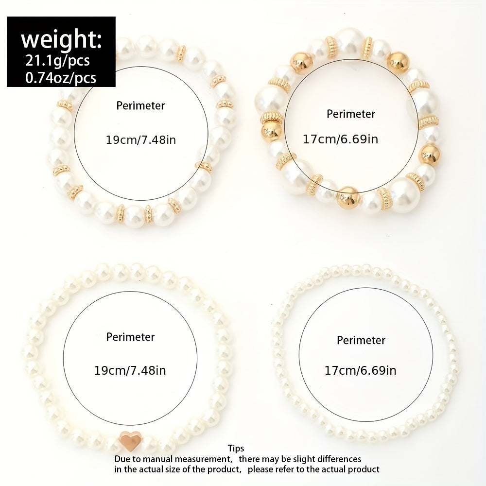 Elegant 4-Piece Faux Pearl Bracelet Set – Handmade Beaded Jewelry