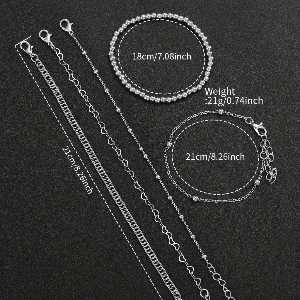 5pcs Women’s Stainless Steel Silver Quartz Watch & Beads Bracelet Set