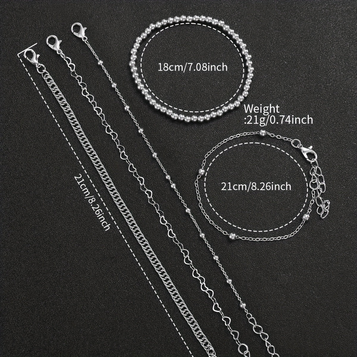 5pcs Women’s Stainless Steel Silver Quartz Watch & Beads Bracelet Set