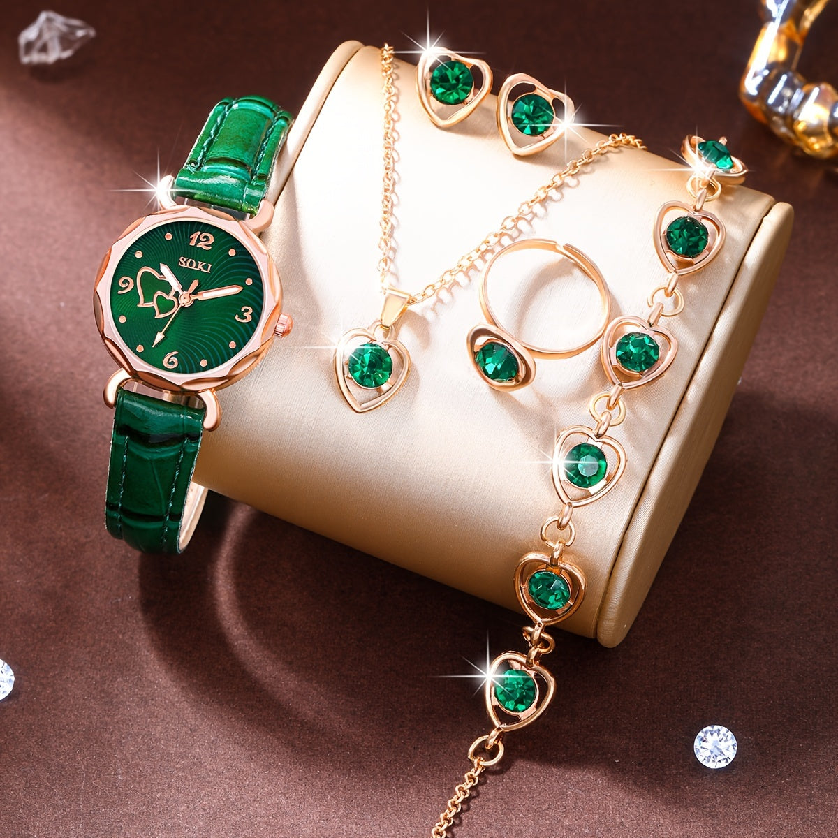 6-Piece Women’s Quartz Watch & Heart Jewelry Set – Fashionable Gift Set