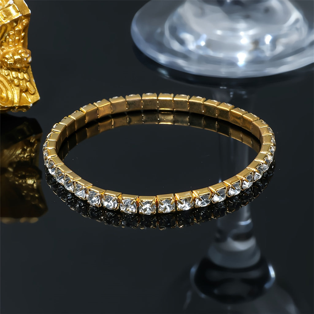 Tennis Link Rhinestone Bracelet – Sparkling Stretch Jewelry for Men & Women