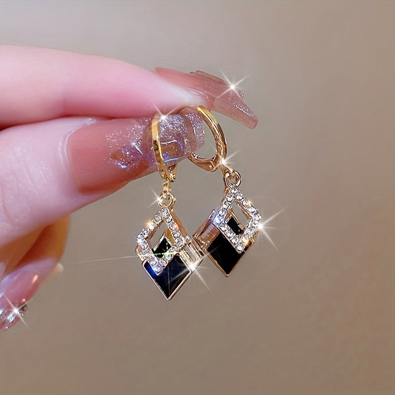 Double Rhombus Zirconia Dangle Earrings – Elegant & Shiny Jewelry