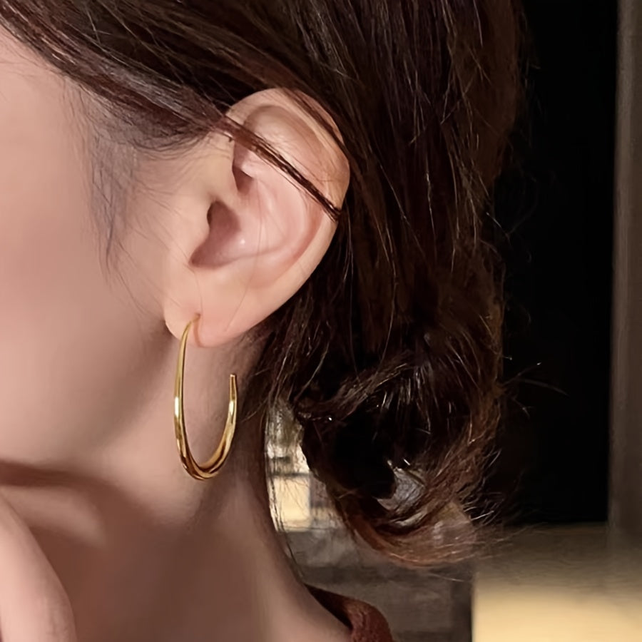 Minimalist Water Drop Hoop Earrings – Glossy 18K Gold Jewelry for Women