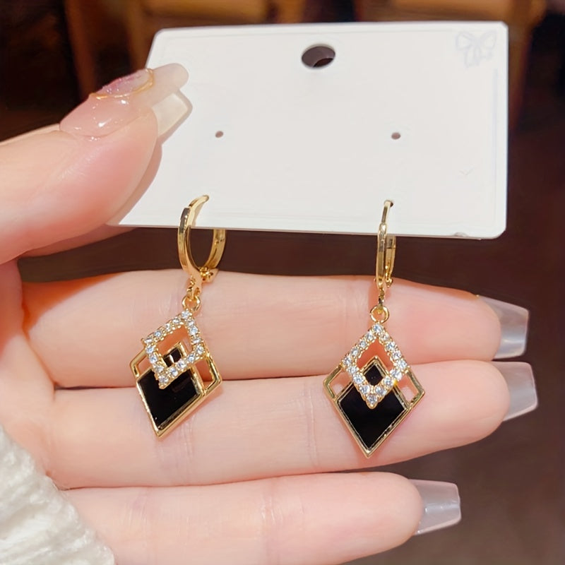 Double Rhombus Zirconia Dangle Earrings – Elegant & Shiny Jewelry