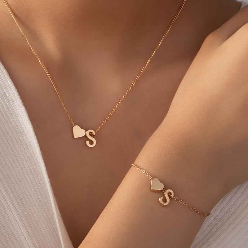 Minimalist Alphabet Jewelry Set – Necklace & Bracelet with Personalized Initial