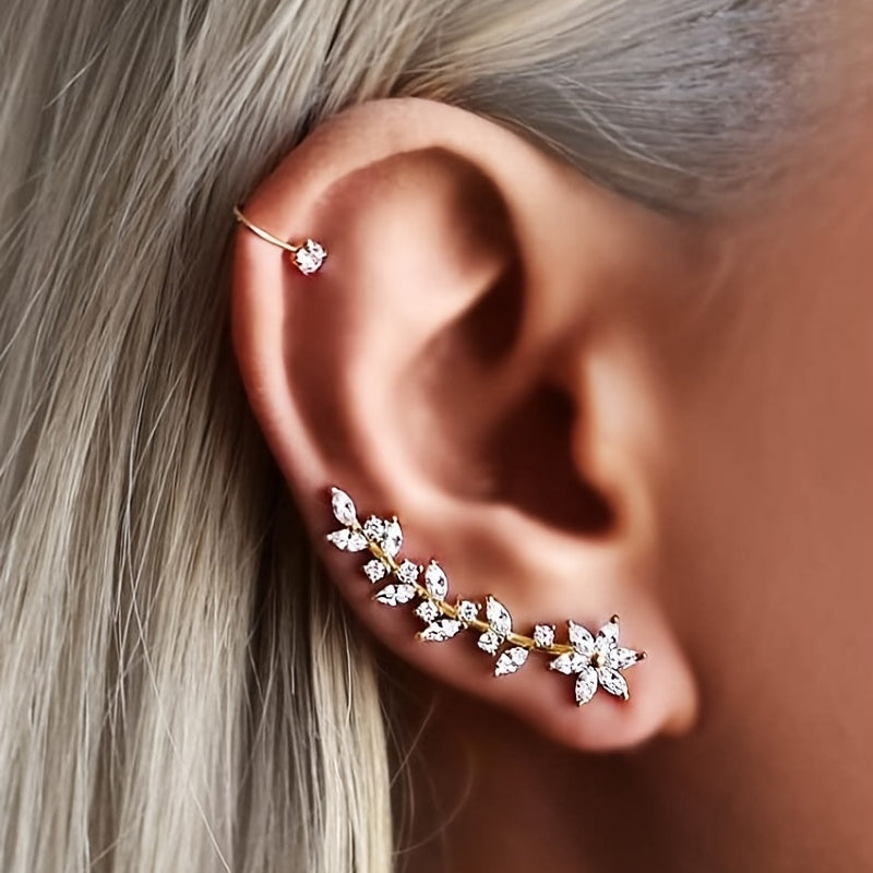 Bohemian Crystal Leaf Earrings – Rose Flower Dangle & Stud Jewelry