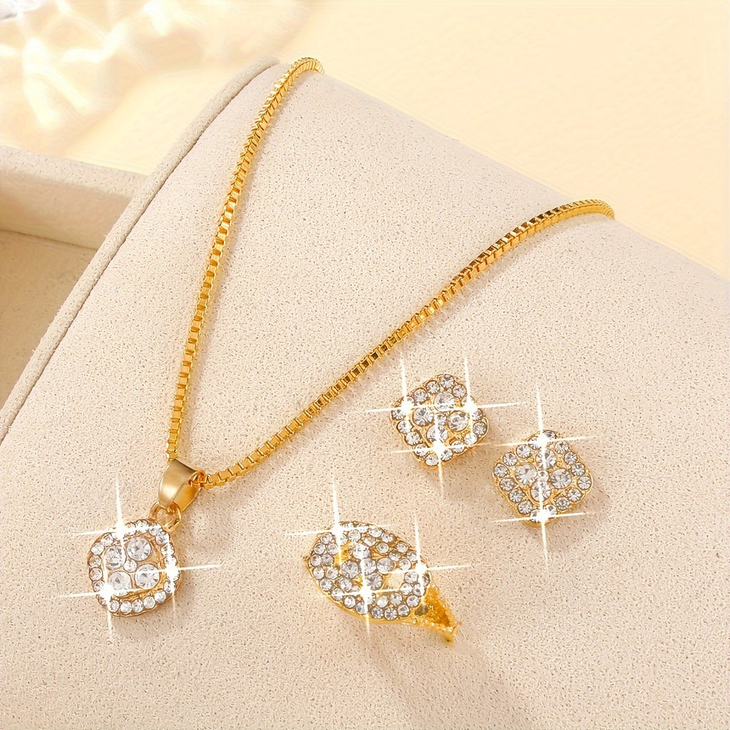 4PCS Minimalist Women’s Jewelry Set – Square Glass Inlay, Everyday Chic