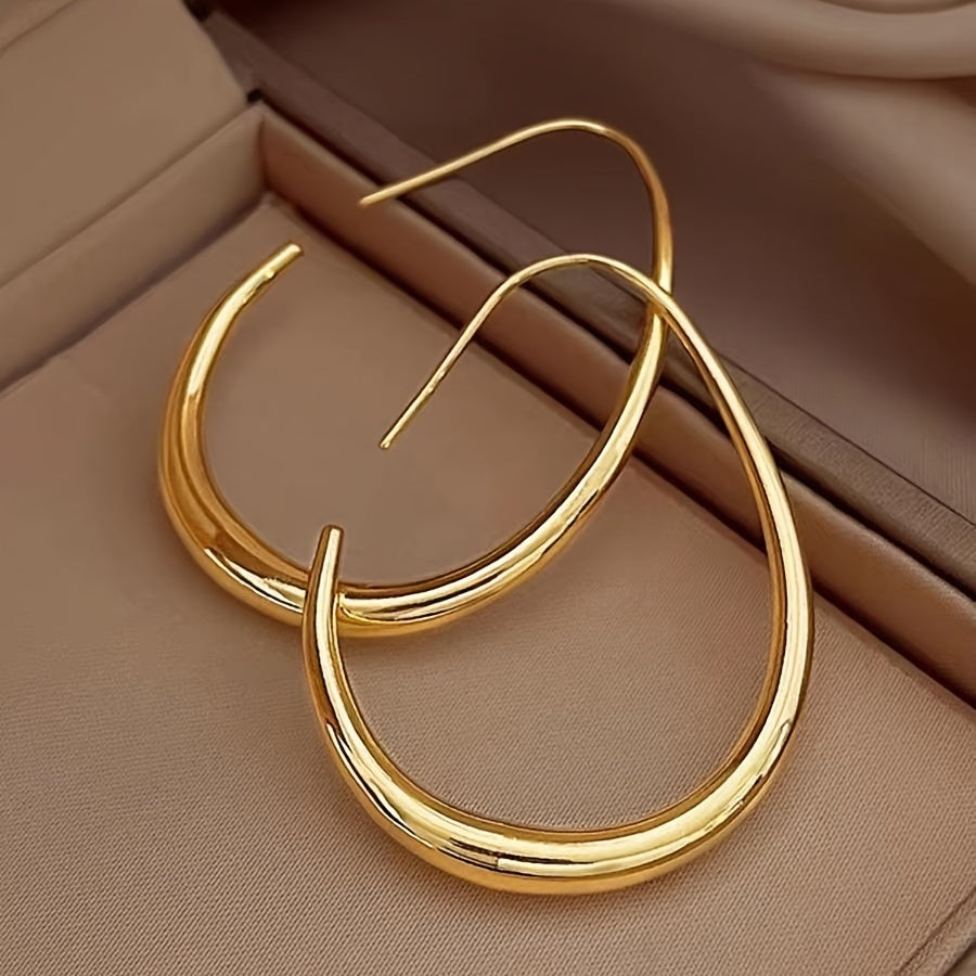 Minimalist Water Drop Hoop Earrings – Glossy 18K Gold Jewelry for Women