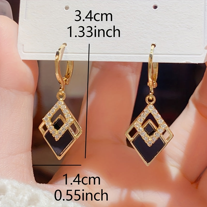 Double Rhombus Zirconia Dangle Earrings – Elegant & Shiny Jewelry