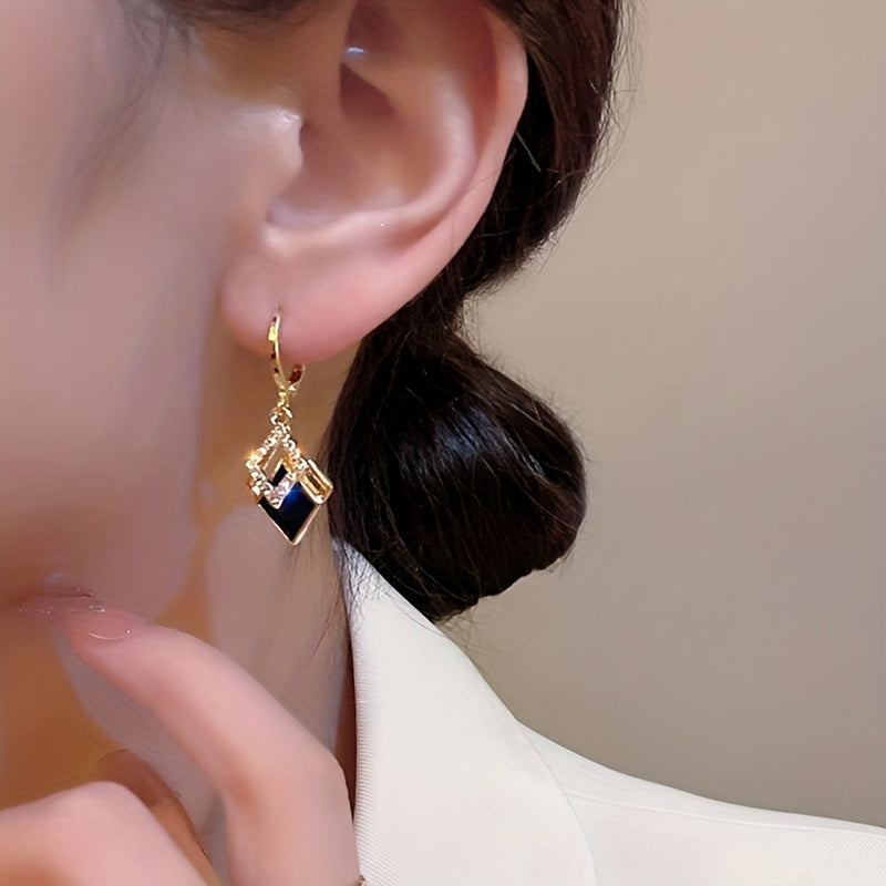 Double Rhombus Zirconia Dangle Earrings – Elegant & Shiny Jewelry