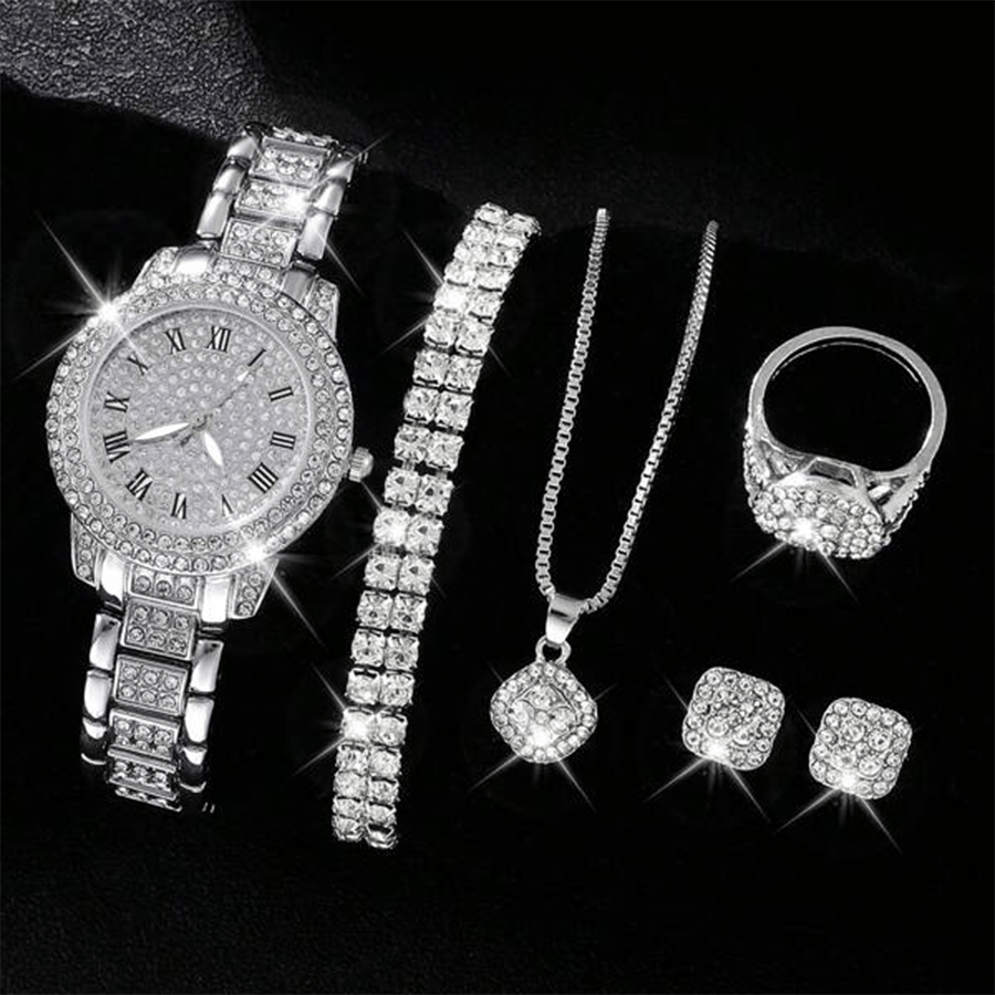 Ladies’ Quartz Watch & 6-Piece Jewelry Set – Elegant Timepiece & Accessories