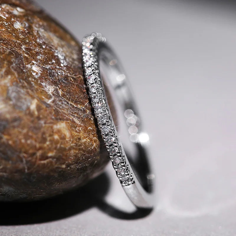 Minimalist Cubic Zirconia Ring for Women – Thin Stackable Jewelry