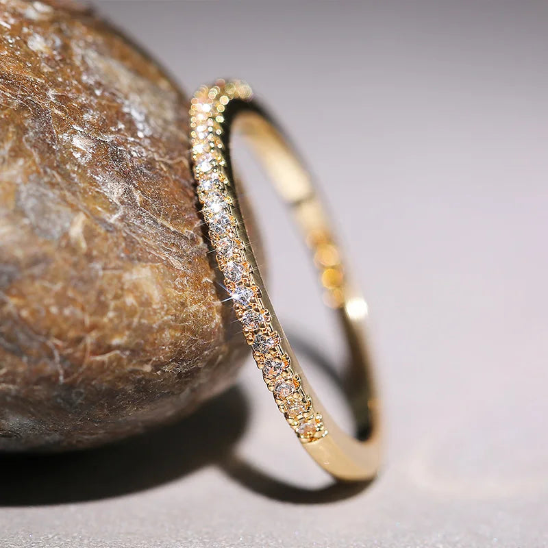 Minimalist Cubic Zirconia Ring for Women – Thin Stackable Jewelry