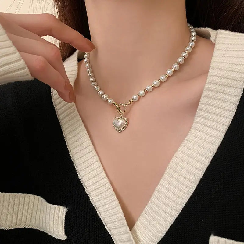 Elegant Pearl Heart Pendant Necklace for Women – Fashion Jewelry