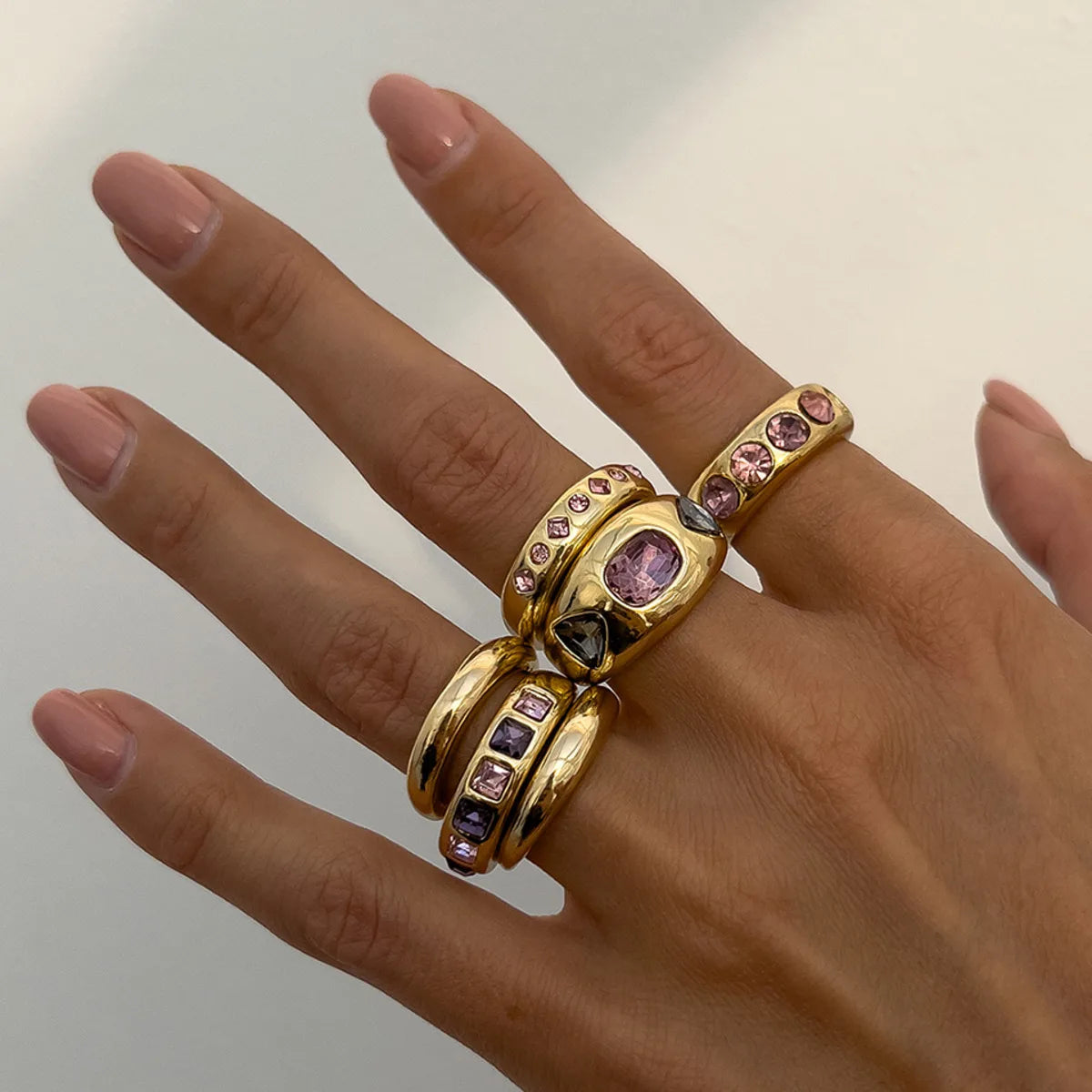 6-Piece Purple Zircon Adjustable Ring Set for Women – Gold Color Jewelry