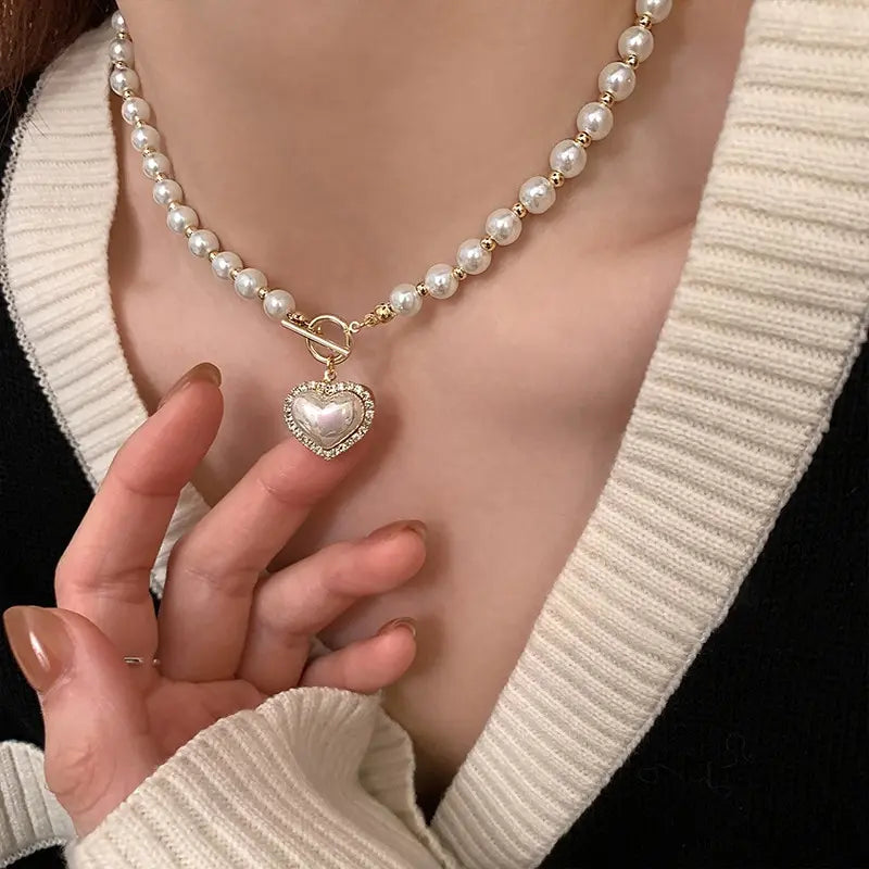 Elegant Pearl Heart Pendant Necklace for Women – Fashion Jewelry