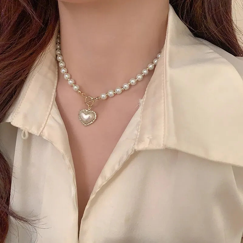 Elegant Pearl Heart Pendant Necklace for Women – Fashion Jewelry
