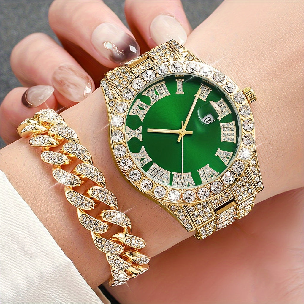3pcs Women’s Stainless Steel Quartz Watch & Jewelry Set