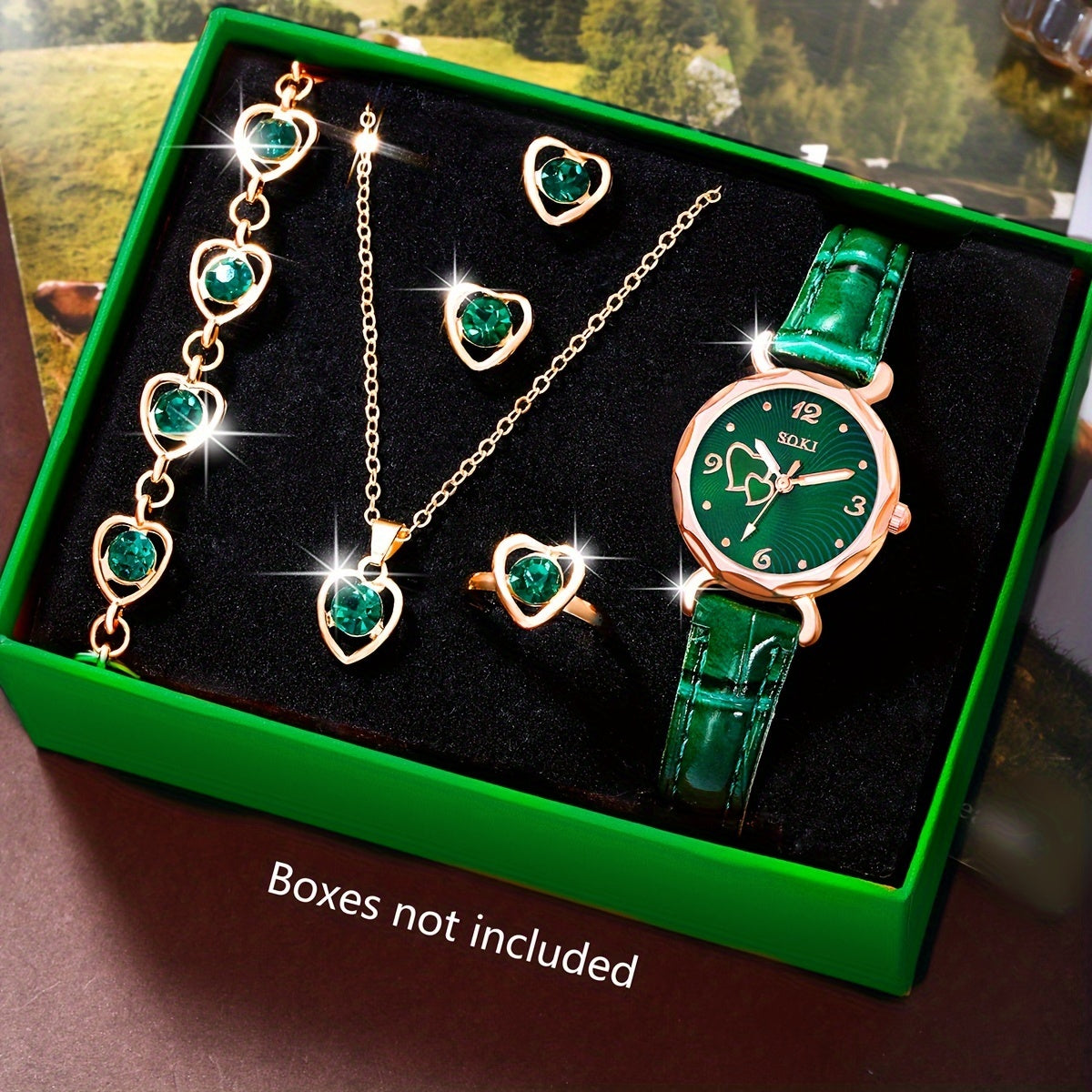 6-Piece Women’s Quartz Watch & Heart Jewelry Set – Fashionable Gift Set