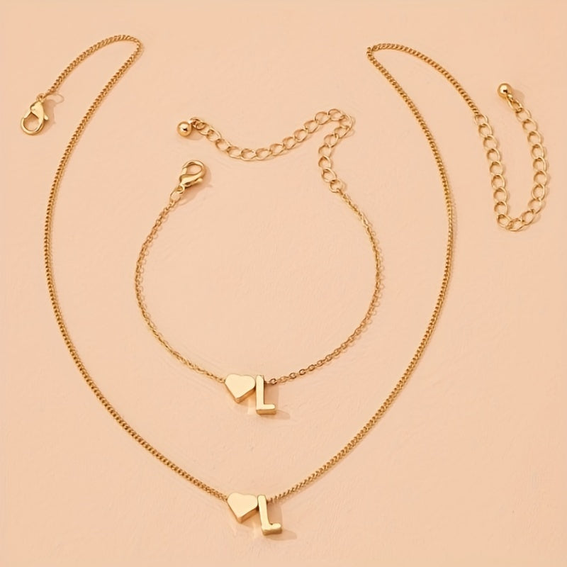 Minimalist Alphabet Jewelry Set – Necklace & Bracelet with Personalized Initial