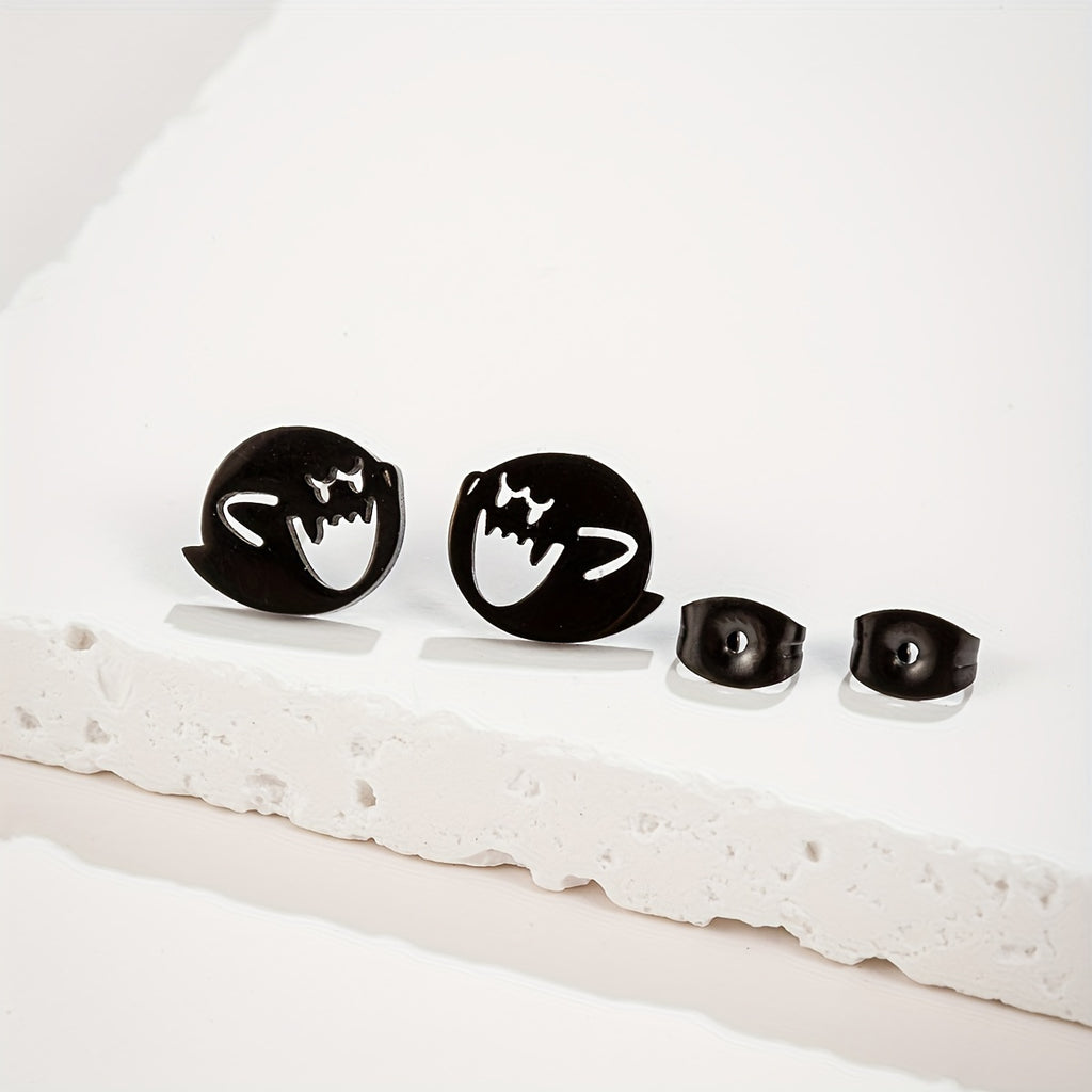 1 Pair Cartoon Ghost Stud Earrings – Minimalist Stainless Steel Jewelry