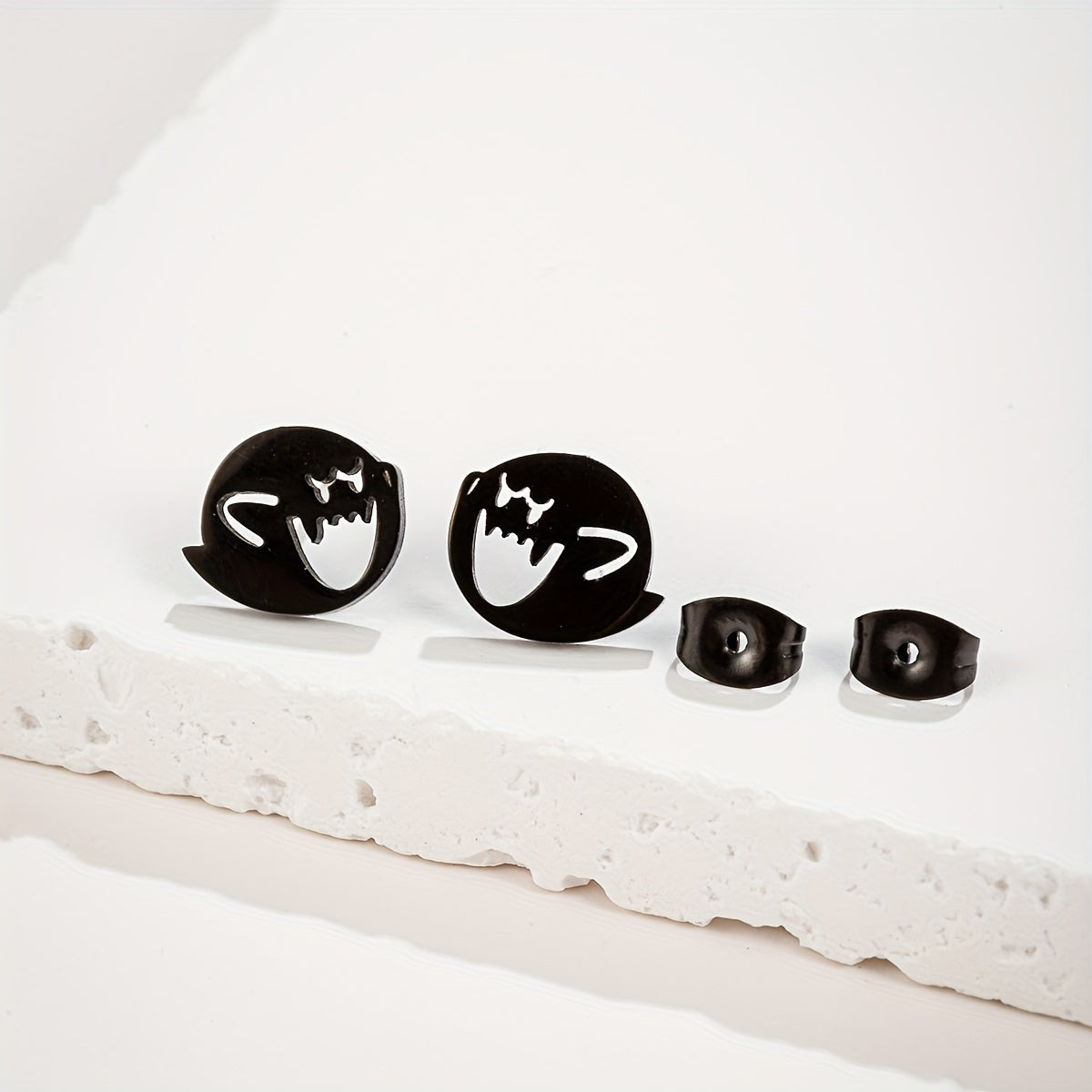 1 Pair Cartoon Ghost Stud Earrings – Minimalist Stainless Steel Jewelry
