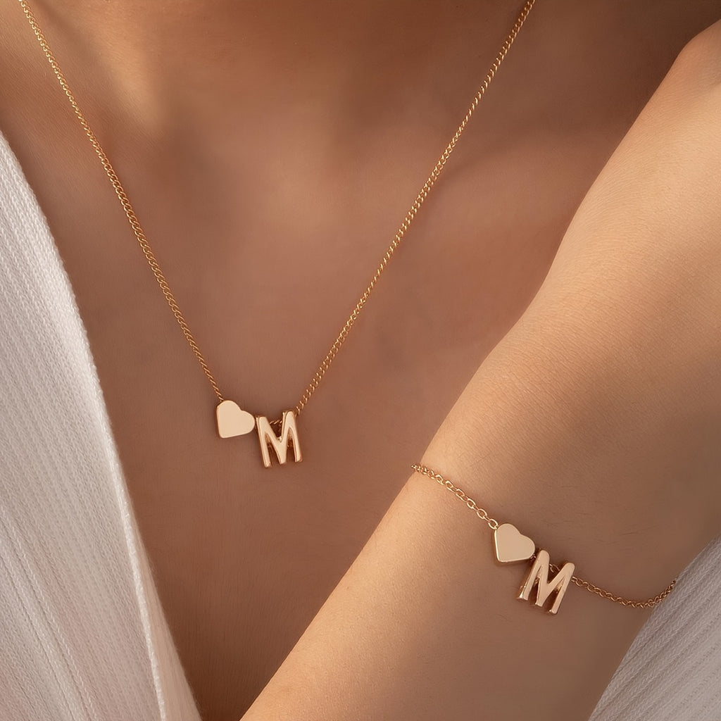 Minimalist Alphabet Jewelry Set – Necklace & Bracelet with Personalized Initial