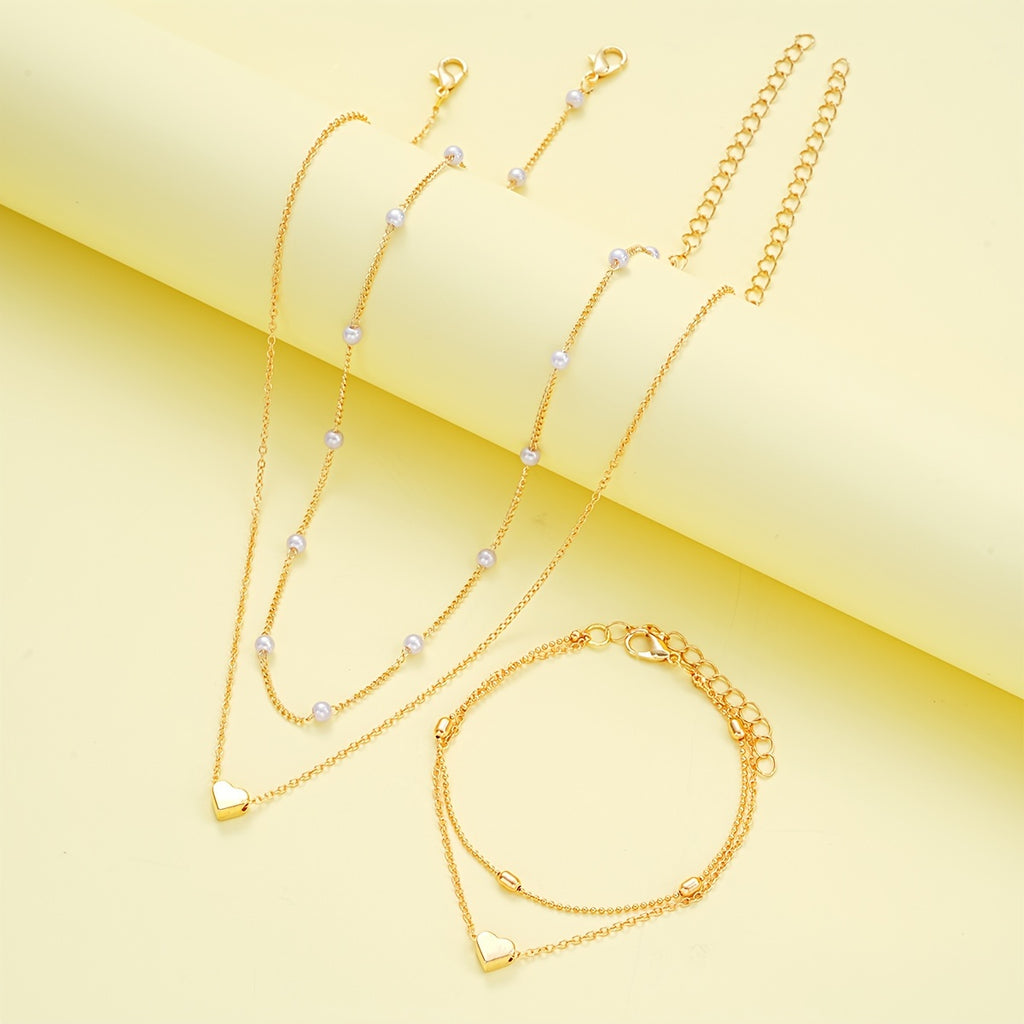 3-Piece Women’s Imitation Pearl Jewelry Set – Necklace & Bracelet