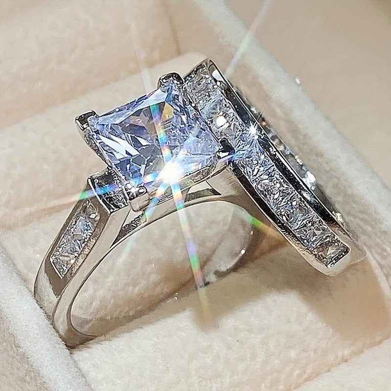 2PCS Couple Jewelry Set – Shiny Square Cubic Zirconia Wedding Rings