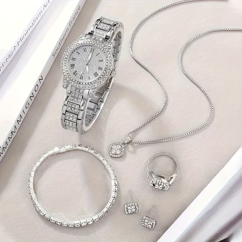 6-Piece Women’s Luxury Rhinestone Quartz Watch Set – Stylish Analog Jewelry